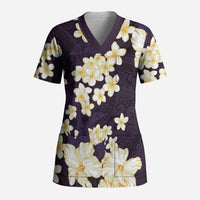 Hawaii Hibiscus Plumeria Purple Scrub Top Polynesian Pattern
