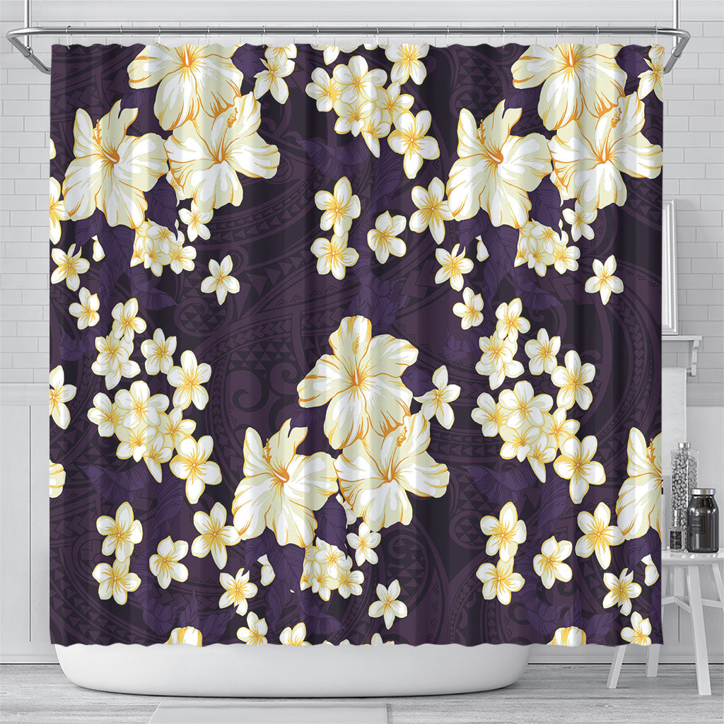 Hawaii Hibiscus Plumeria Purple Shower Curtain Polynesian Pattern