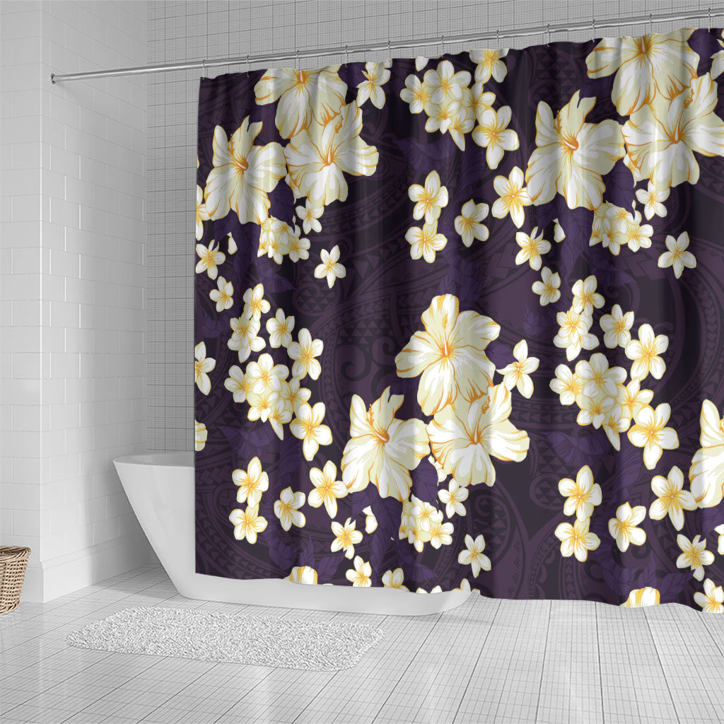 Hawaii Hibiscus Plumeria Purple Shower Curtain Polynesian Pattern