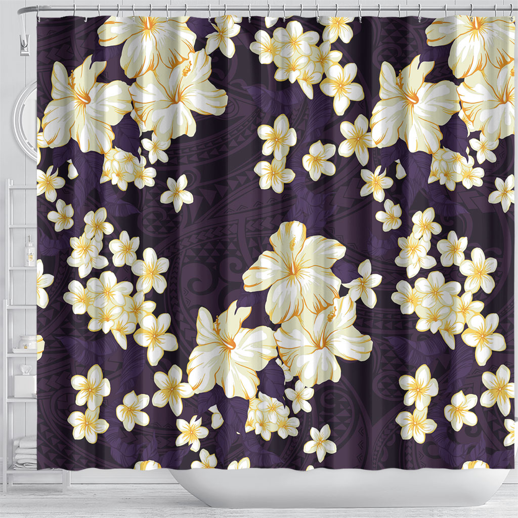 Hawaii Hibiscus Plumeria Purple Shower Curtain Polynesian Pattern