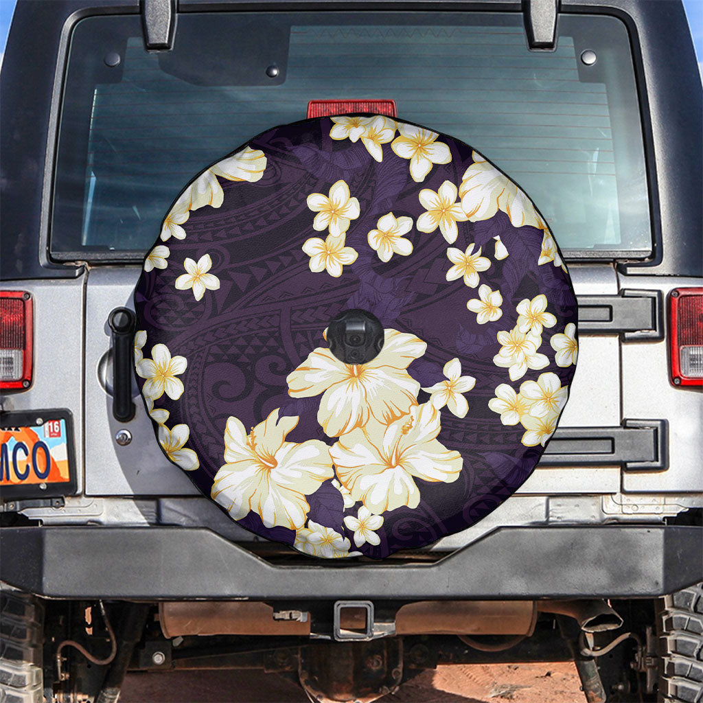 Hawaii Hibiscus Plumeria Purple Spare Tire Cover Polynesian Pattern