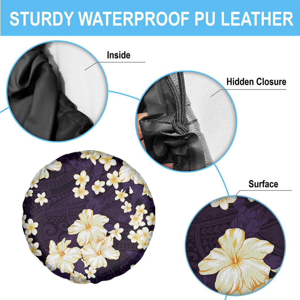 Hawaii Hibiscus Plumeria Purple Spare Tire Cover Polynesian Pattern