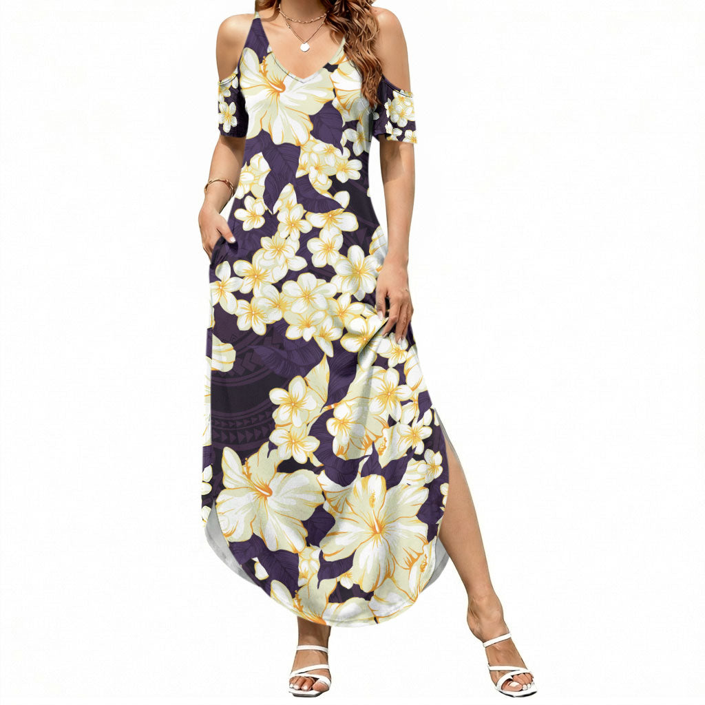 Hawaii Hibiscus Plumeria Purple Summer Maxi Dress Polynesian Pattern LT01 Women Purple - Polynesian Pride