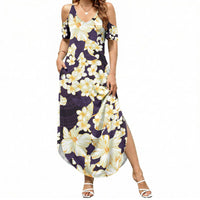 Hawaii Hibiscus Plumeria Purple Summer Maxi Dress Polynesian Pattern