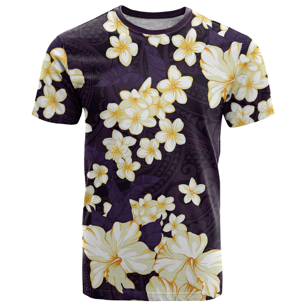 Hawaii Hibiscus Plumeria Purple T Shirt Polynesian Pattern