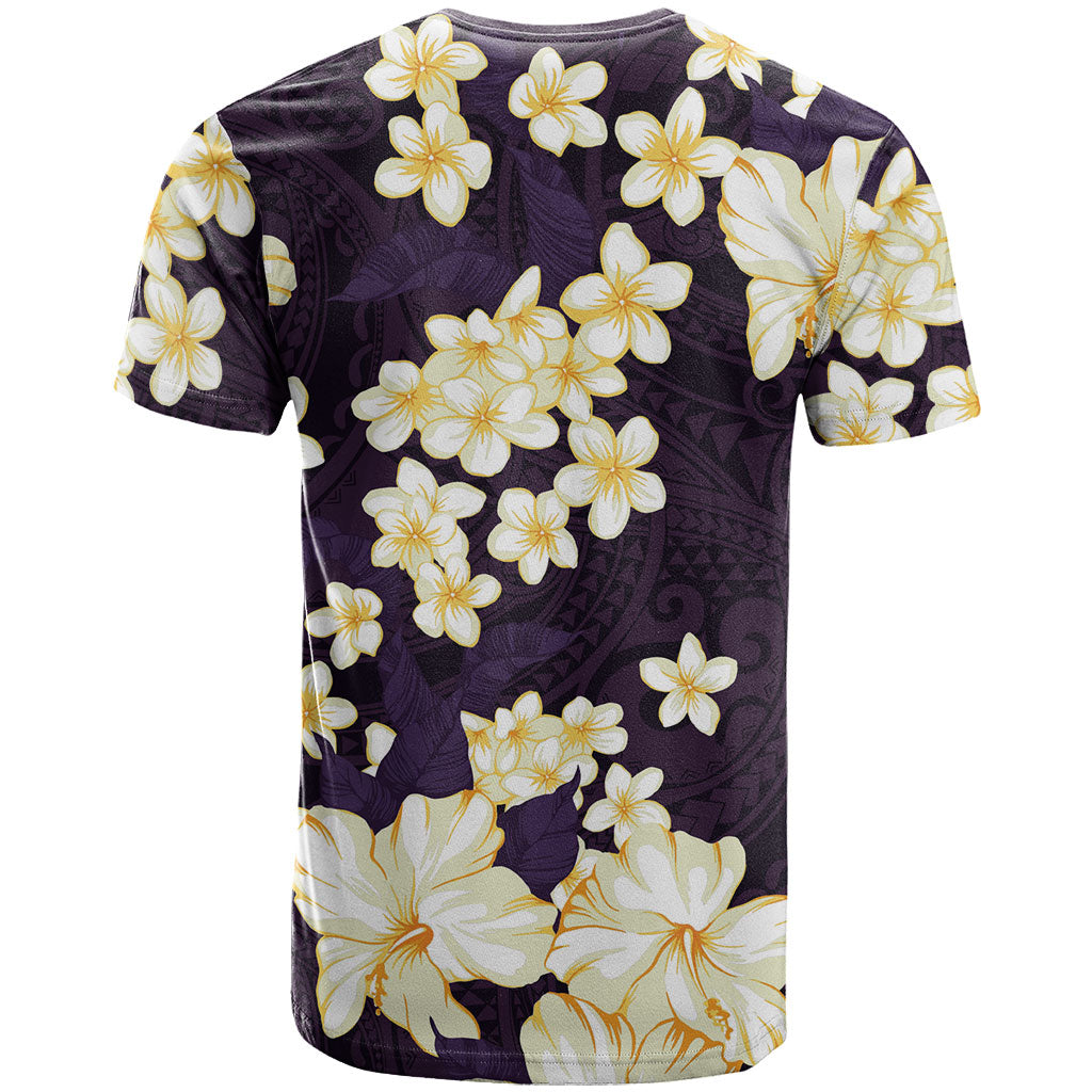 Hawaii Hibiscus Plumeria Purple T Shirt Polynesian Pattern
