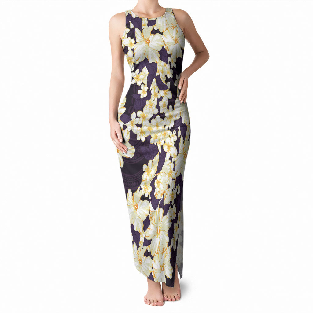 Hawaii Hibiscus Plumeria Purple Tank Maxi Dress Polynesian Pattern