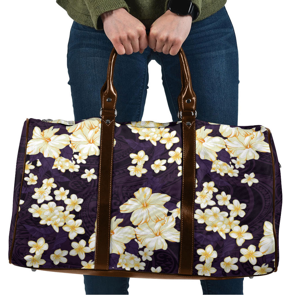 Hawaii Hibiscus Plumeria Purple Travel Bag Polynesian Pattern