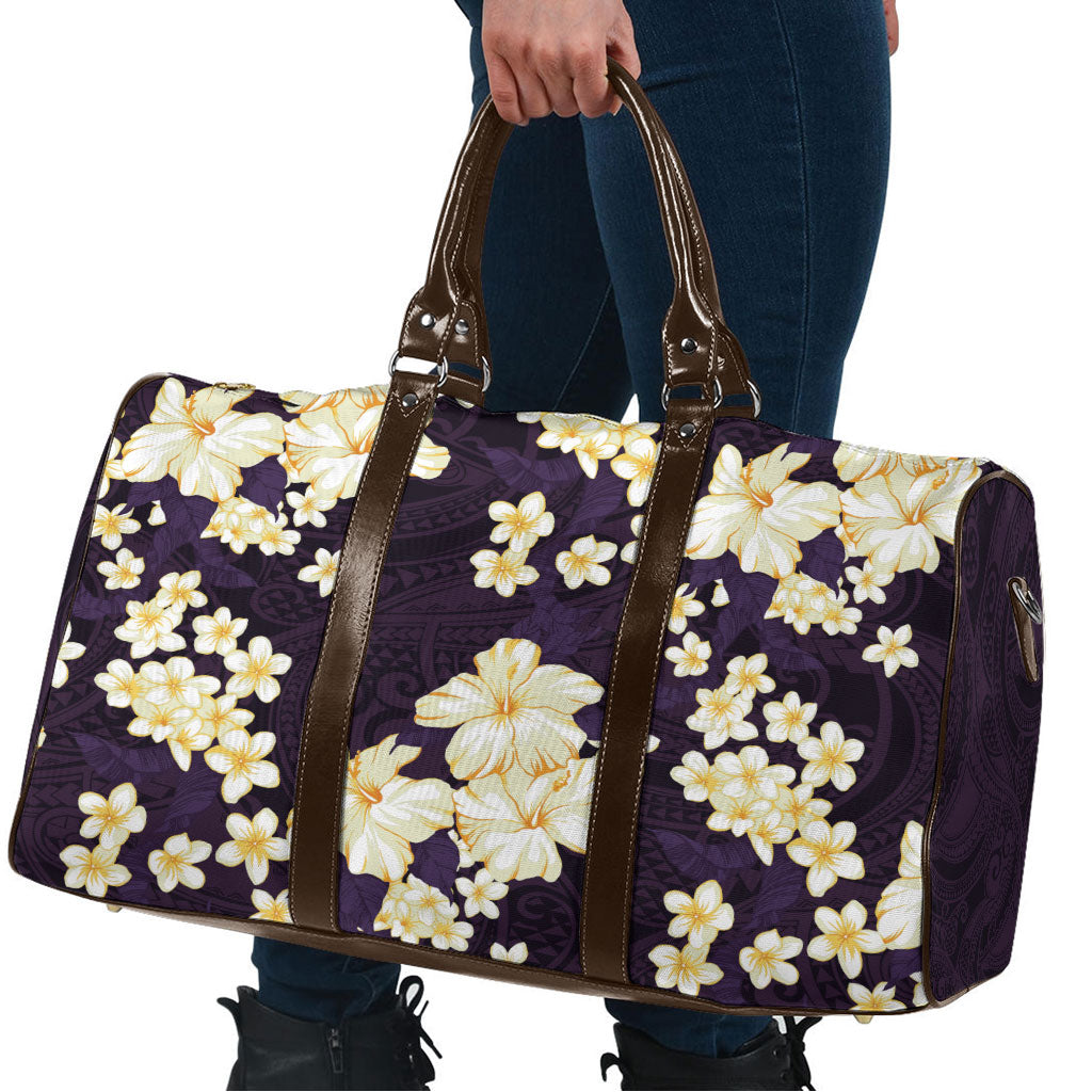 Hawaii Hibiscus Plumeria Purple Travel Bag Polynesian Pattern