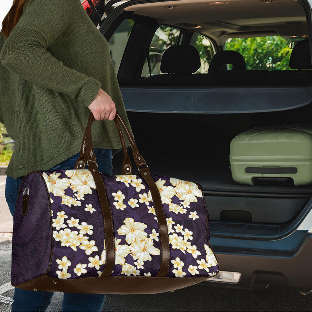 Hawaii Hibiscus Plumeria Purple Travel Bag Polynesian Pattern