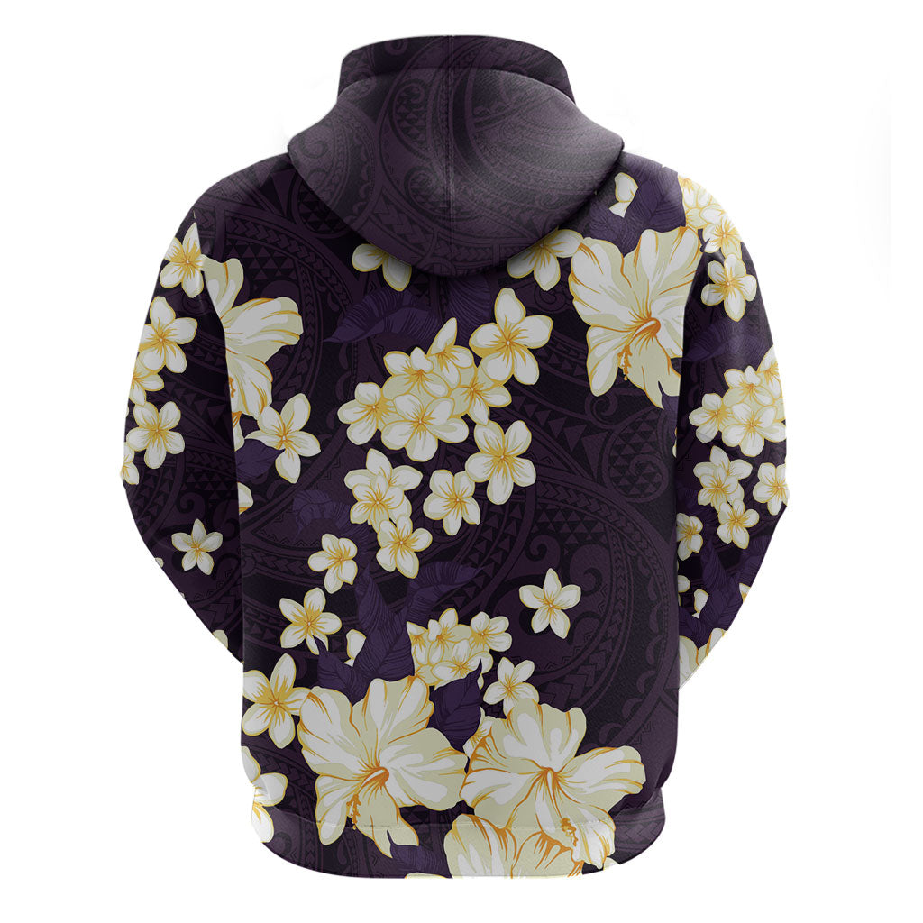Hawaii Hibiscus Plumeria Purple Zip Hoodie Polynesian Pattern