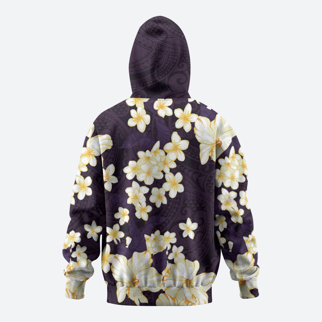 Hawaii Hibiscus Plumeria Purple Zip Hoodie Polynesian Pattern