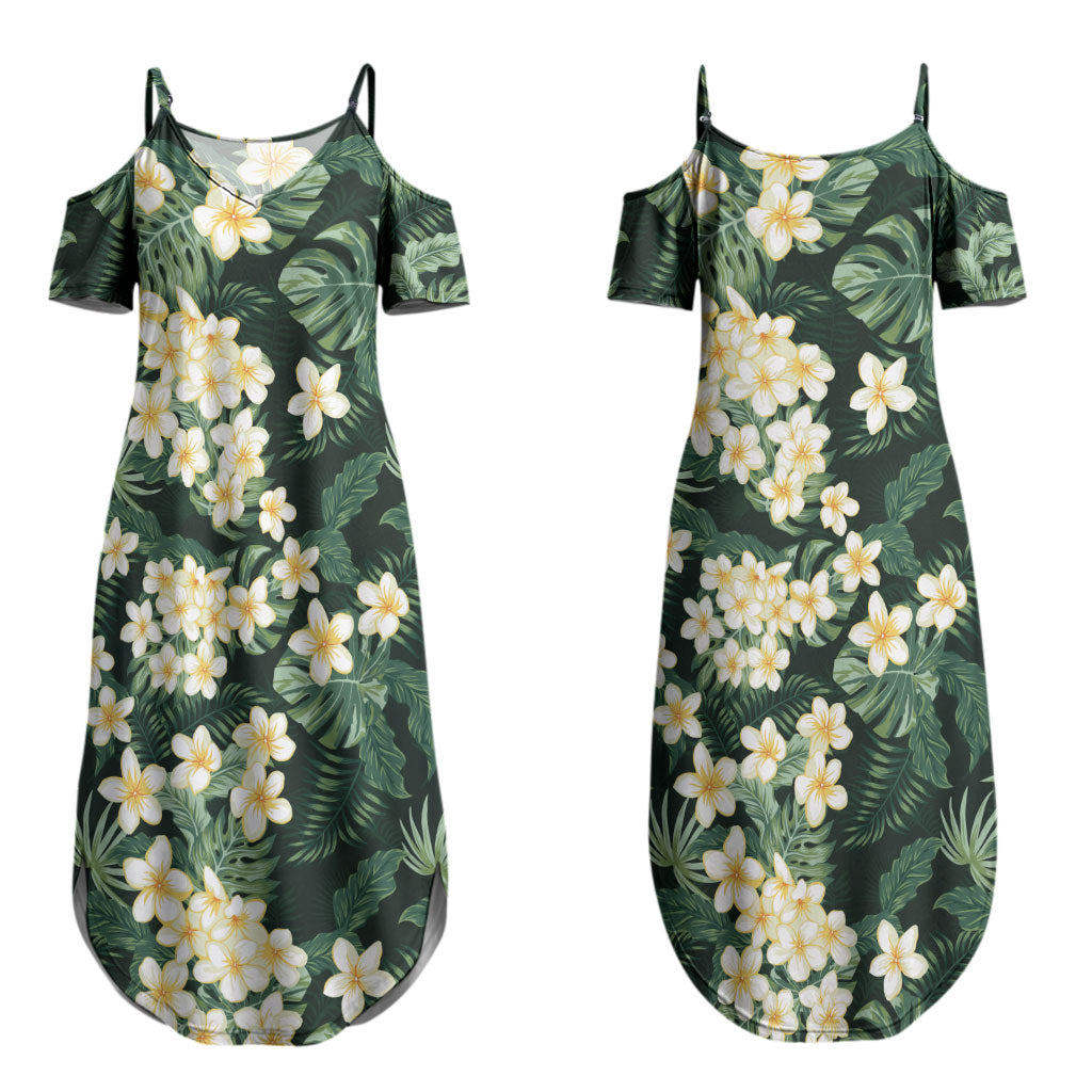 Hawaii Plumeria Tropical Leaves Couples Matching Summer Maxi Dress and Long Sleeve Button Shirt Monstera Calathea Palm Fronds