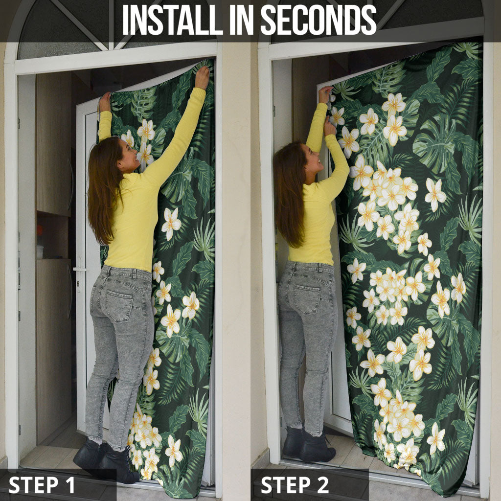 Hawaii Plumeria Tropical Leaves Door Cover Monstera Calathea Palm Fronds
