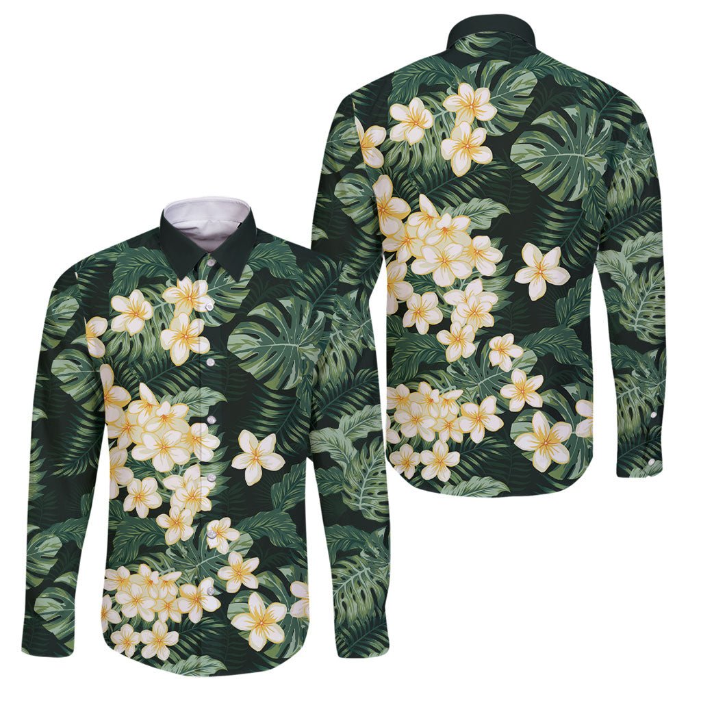 Hawaii Plumeria Tropical Leaves Family Matching Puletasi and Hawaiian Shirt Monstera Calathea Palm Fronds