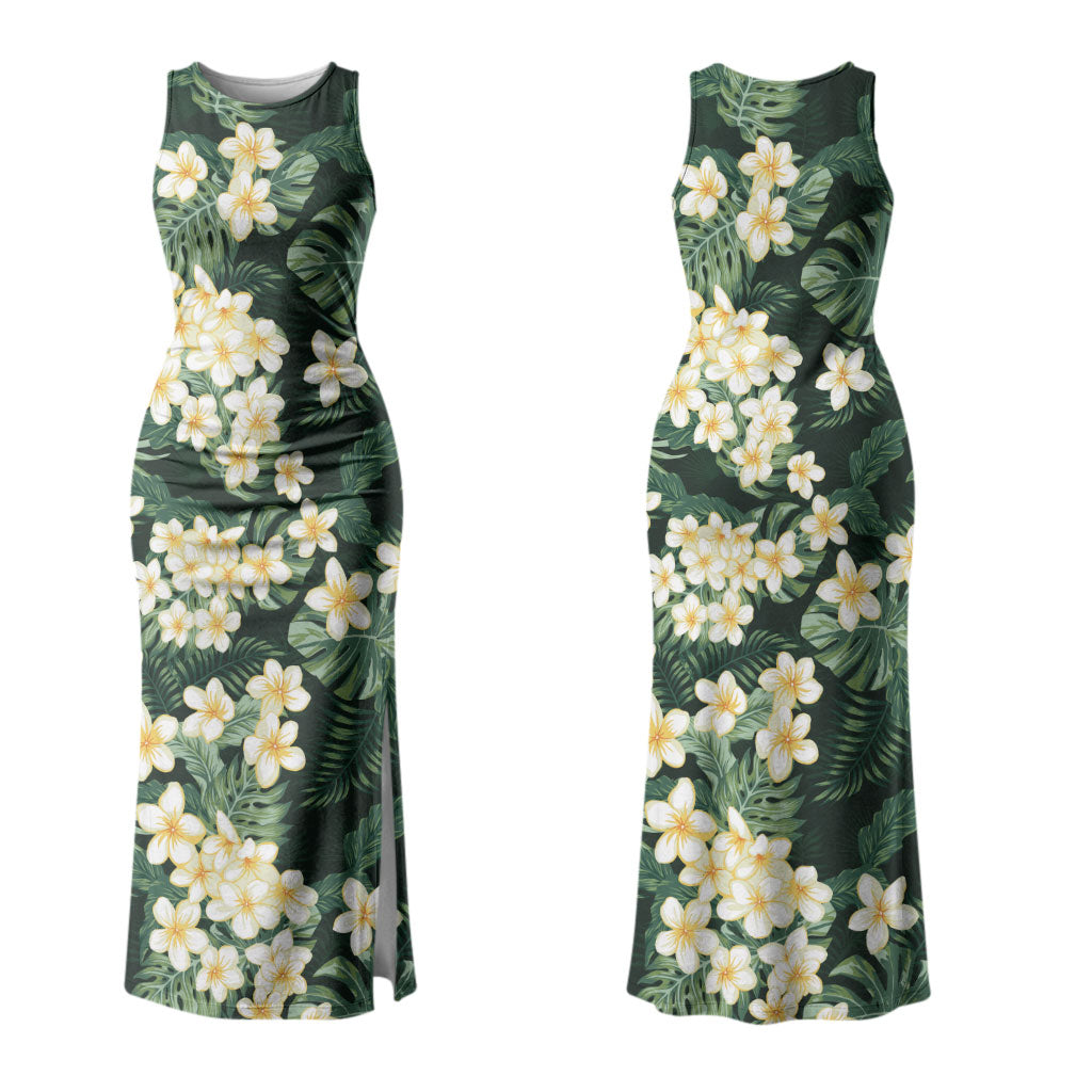 Hawaii Plumeria Tropical Leaves Family Matching Tank Maxi Dress and Hawaiian Shirt Monstera Calathea Palm Fronds