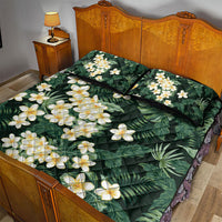 Hawaii Plumeria Tropical Leaves Quilt Bed Set Monstera Calathea Palm Fronds