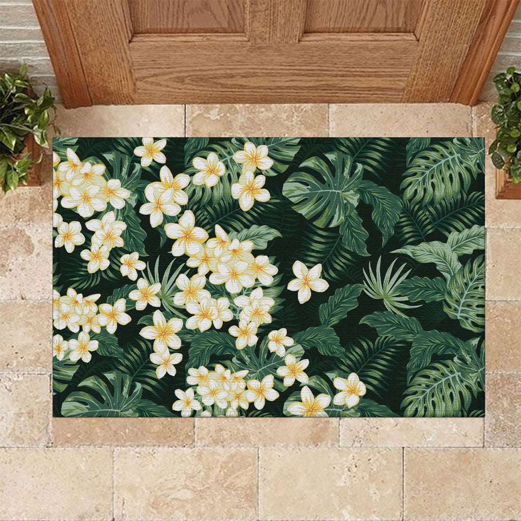 Hawaii Plumeria Tropical Leaves Rubber Doormat Monstera Calathea Palm Fronds