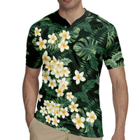 Hawaii Plumeria Tropical Leaves Rugby Jersey Monstera Calathea Palm Fronds