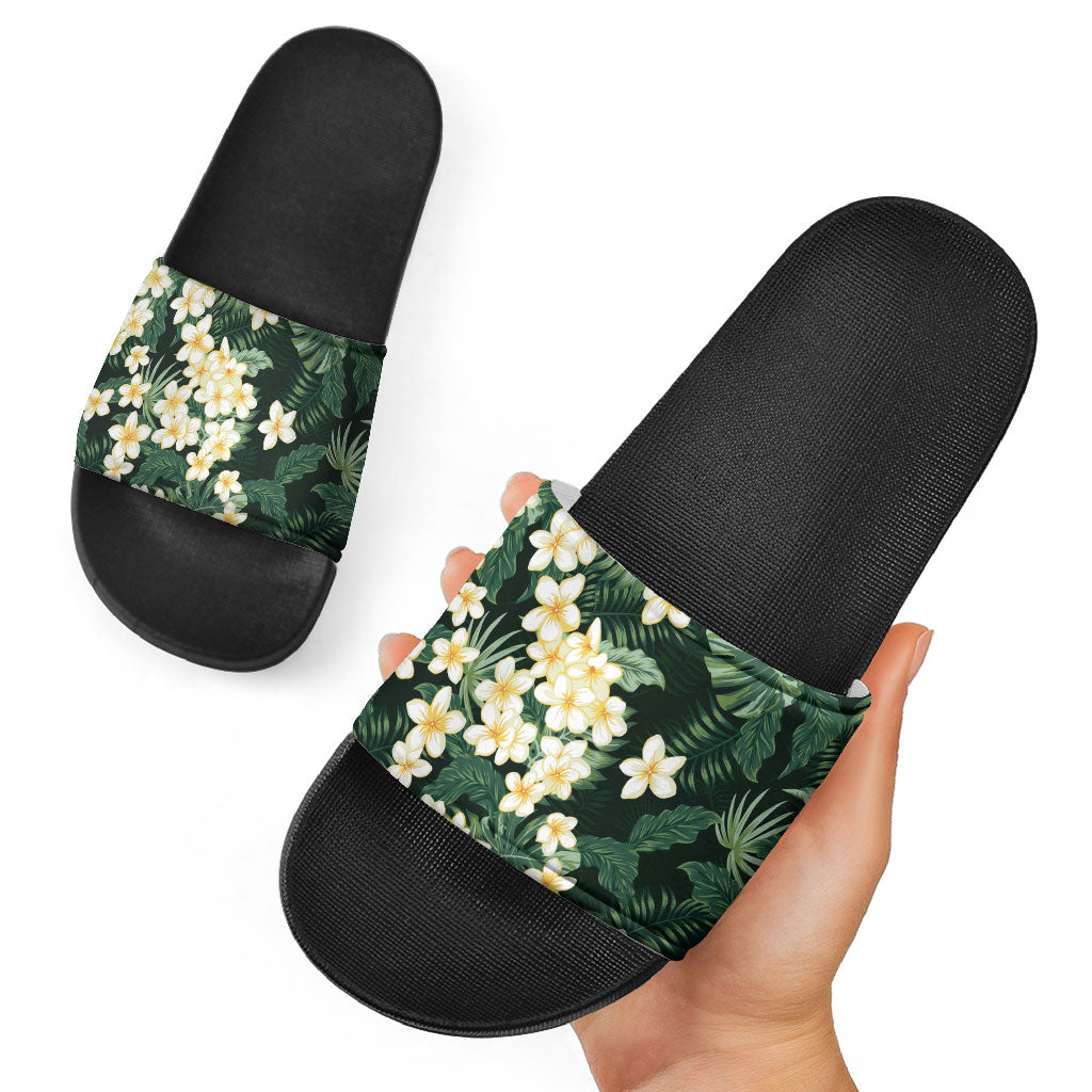 Hawaii Plumeria Tropical Leaves Slide Sandals Monstera Calathea Palm Fronds