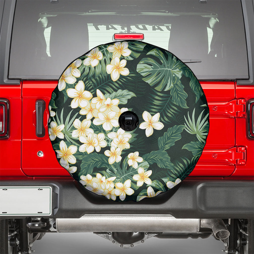Hawaii Plumeria Tropical Leaves Spare Tire Cover Monstera Calathea Palm Fronds