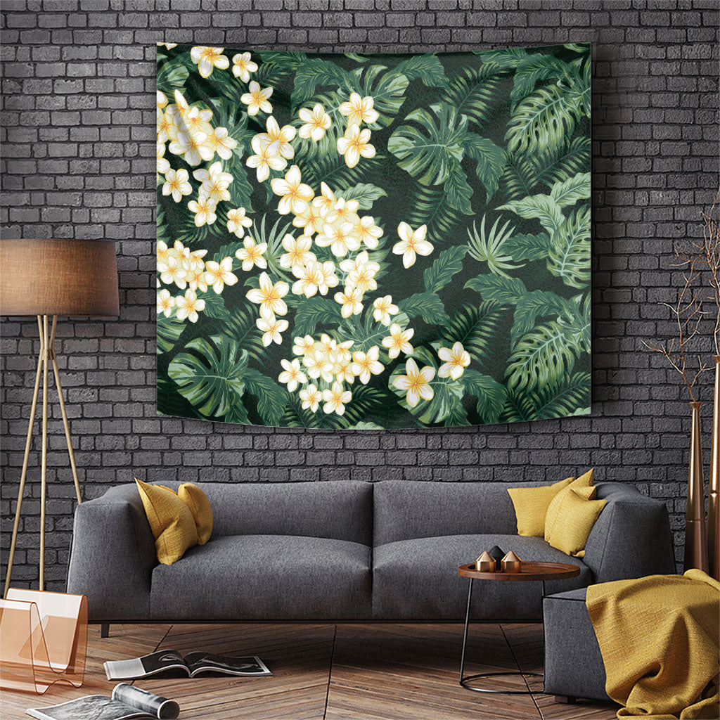 Hawaii Plumeria Tropical Leaves Tapestry Monstera Calathea Palm Fronds