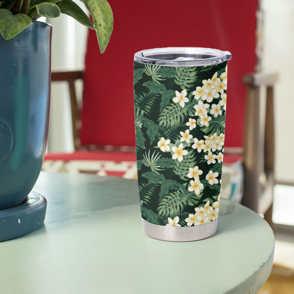 Hawaii Plumeria Tropical Leaves Tumbler Cup Monstera Calathea Palm Fronds