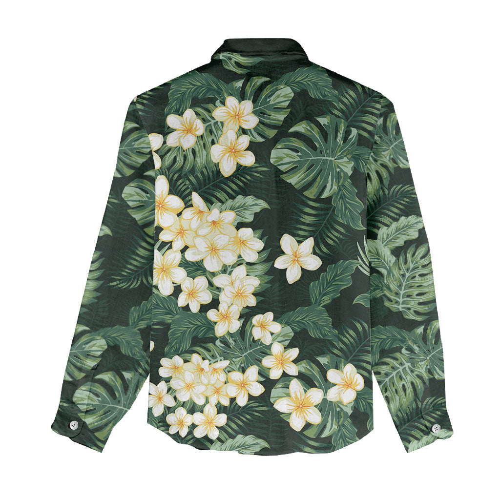 Hawaii Plumeria Tropical Leaves Women Casual Shirt Monstera Calathea Palm Fronds
