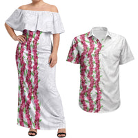 Hawaii Aalii Lei Couples Matching Off Shoulder Maxi Dress and Hawaiian Shirt Aalii Ku Makani