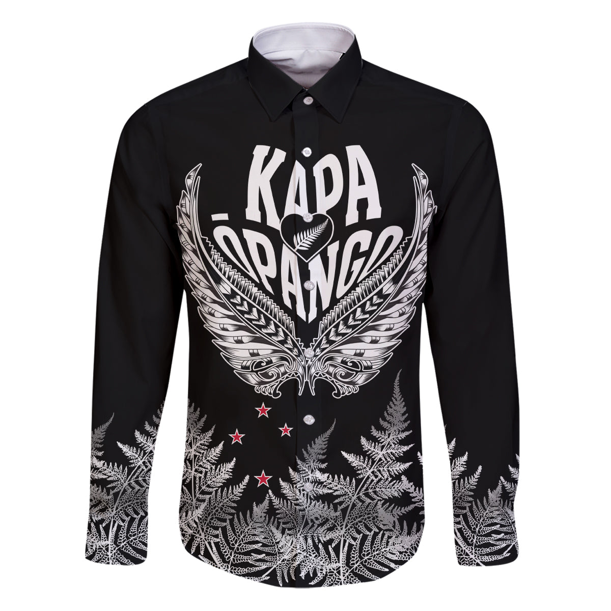 Custom New Zealand Rugby Family Matching Puletasi Dress and Hawaiian Shirt NZ Opango Forever Silver Fern Heart LT01 Dad's Shirt - Long Sleeve Black - Polynesian Pride