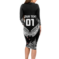 Custom New Zealand Rugby Long Sleeve Bodycon Dress NZ Opango Forever Silver Fern Heart LT01 - Polynesian Pride