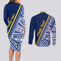 Nauru Independence Day Couples Matching Long Sleeve Bodycon Dress and Long Sleeve Button Shirt Repubrikin Naoero Gods Will First LT01 - Polynesian Pride