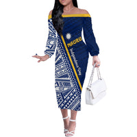 Nauru Independence Day Off The Shoulder Long Sleeve Dress Repubrikin Naoero Gods Will First LT01 Women Blue - Polynesian Pride
