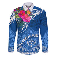 Kosrae Constitution Day Family Matching Mermaid Dress and Hawaiian Shirt Kusaie Special Style LT01 Dad's Shirt - Long Sleeve Blue - Polynesian Pride
