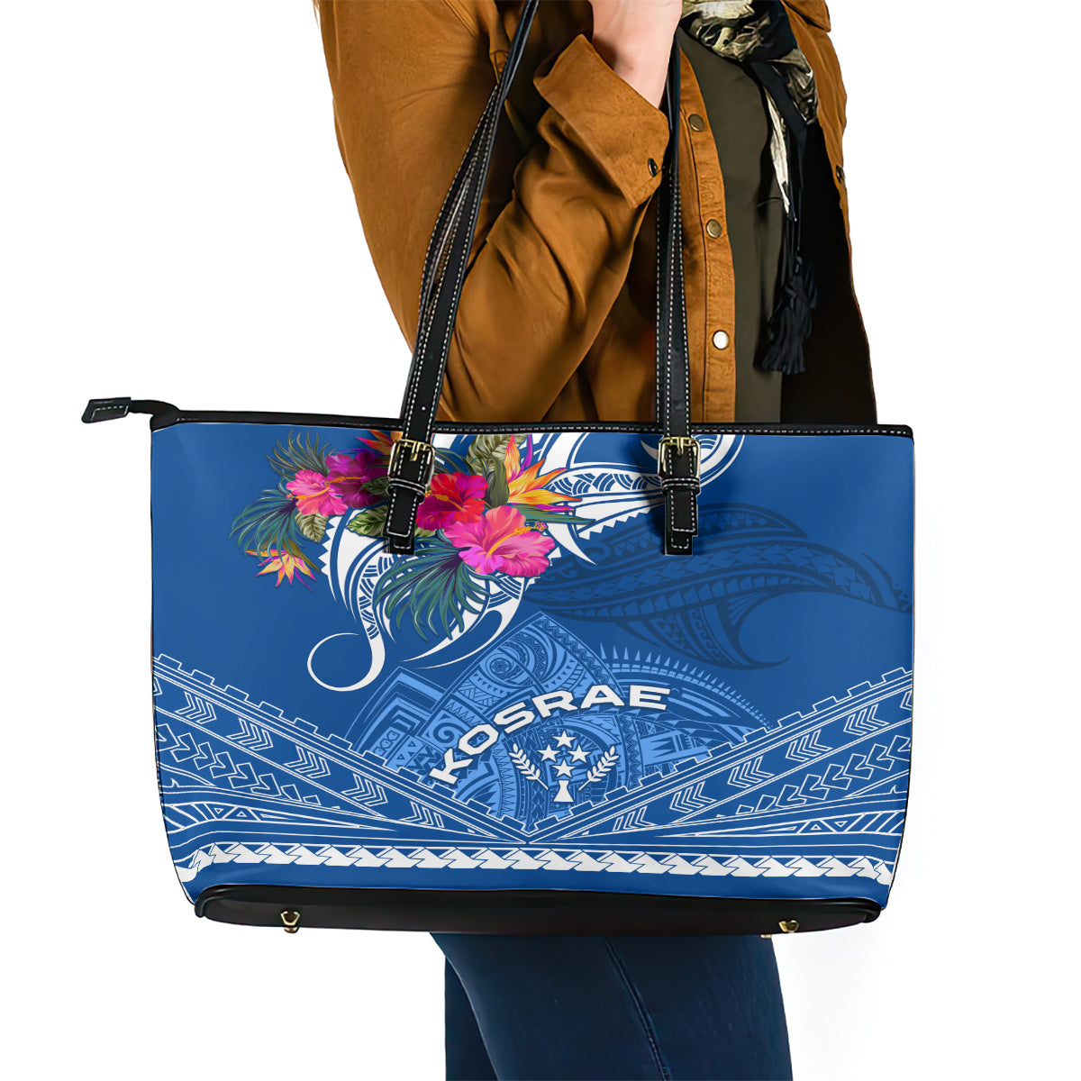 Kosrae Constitution Day Leather Tote Bag Kusaie Special Style LT01 - Polynesian Pride