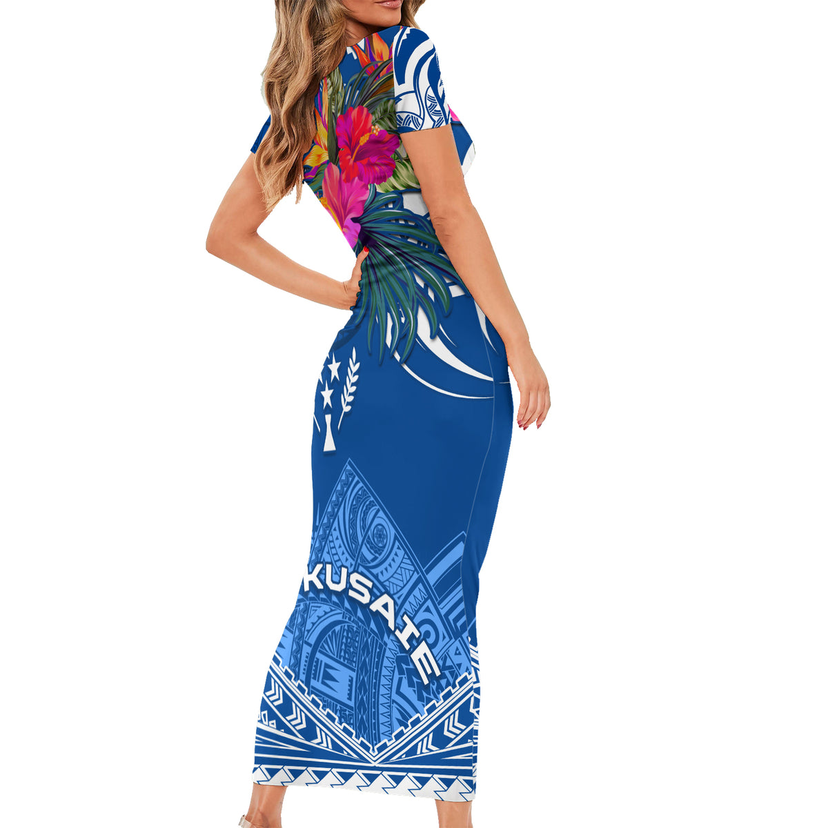 Kosrae Constitution Day Short Sleeve Bodycon Dress Kusaie Special Style LT01 - Polynesian Pride