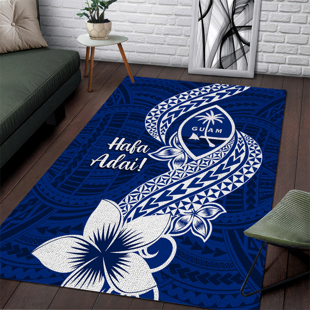 Hafa Adai Guam Area Rug Polynesian Floral Blue Pattern LT01 Blue - Polynesian Pride