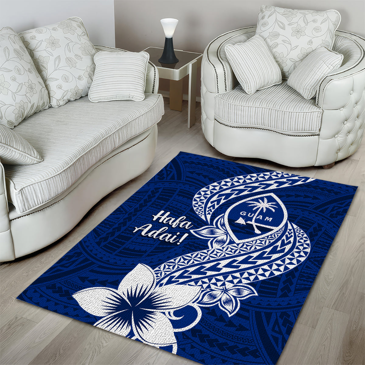 Hafa Adai Guam Area Rug Polynesian Floral Blue Pattern LT01 - Polynesian Pride