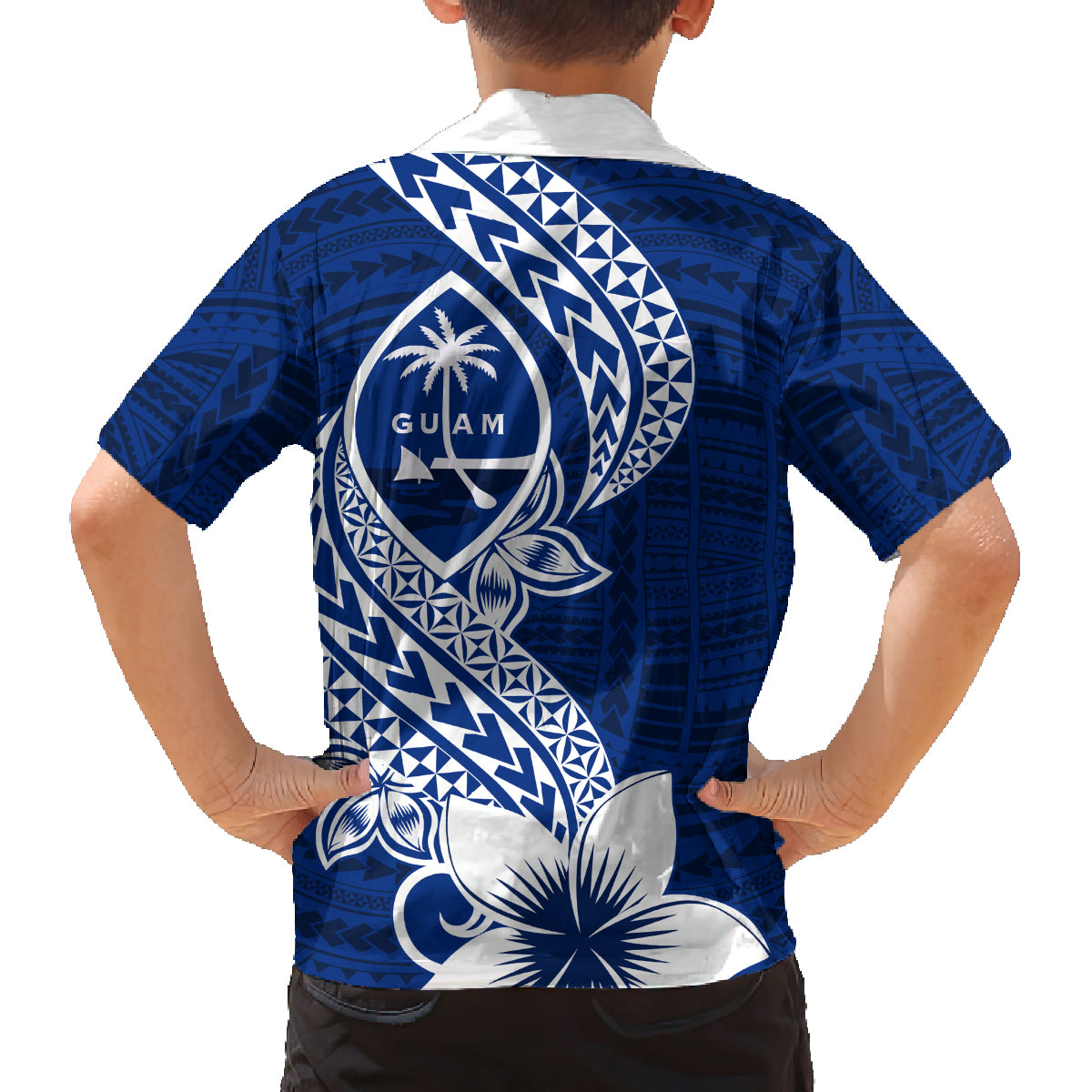Hafa Adai Guam Family Matching Long Sleeve Bodycon Dress and Hawaiian Shirt Polynesian Floral Blue Pattern LT01 - Polynesian Pride