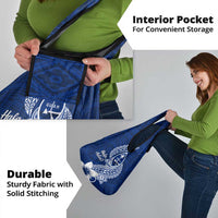 Hafa Adai Guam Grocery Bag Polynesian Floral Blue Pattern