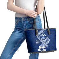 Hafa Adai Guam Leather Tote Bag Polynesian Floral Blue Pattern LT01 - Polynesian Pride