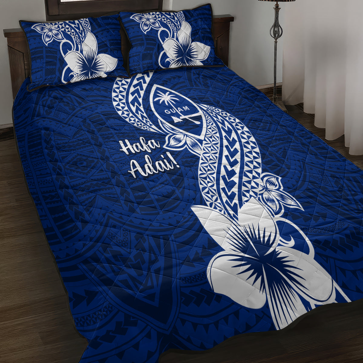 Hafa Adai Guam Quilt Bed Set Polynesian Floral Blue Pattern LT01 - Polynesian Pride