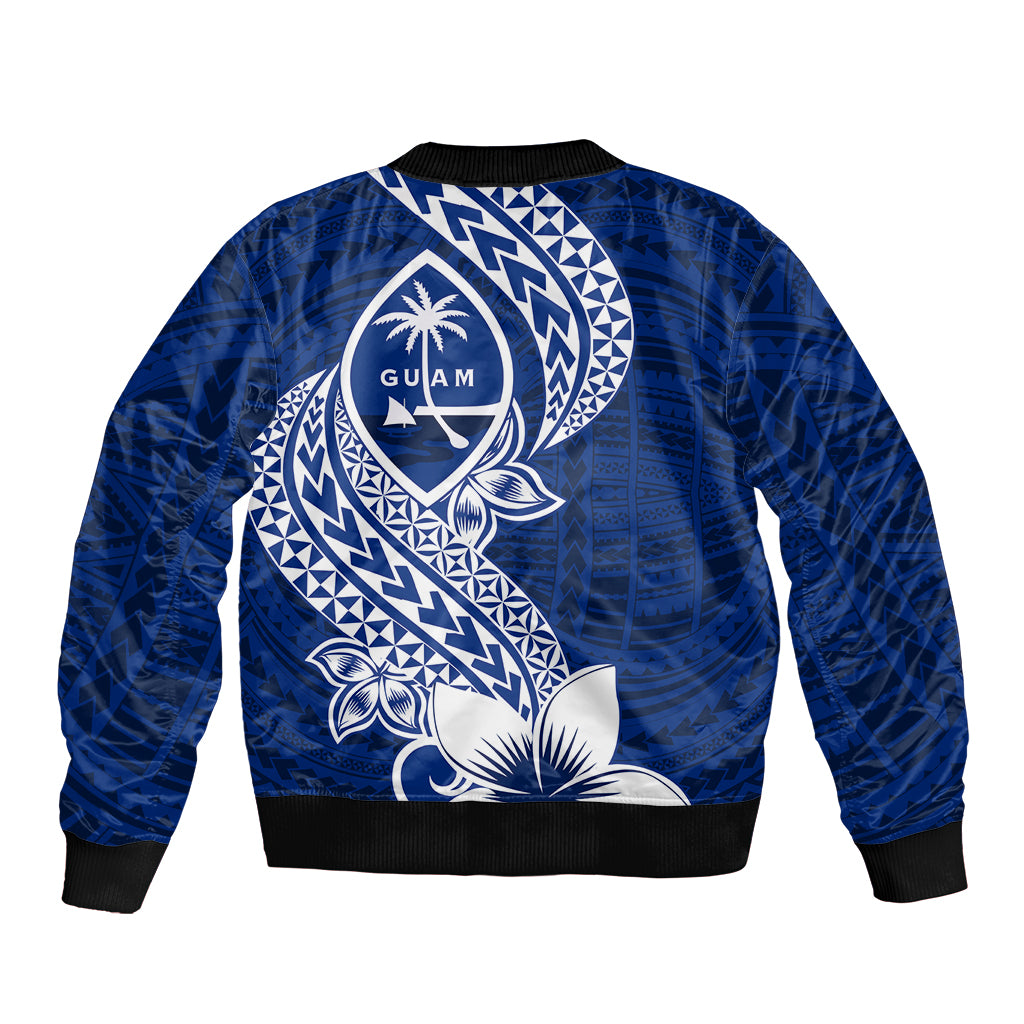 Hafa Adai Guam Sleeve Zip Bomber Jacket Polynesian Floral Blue Pattern LT01 - Polynesian Pride