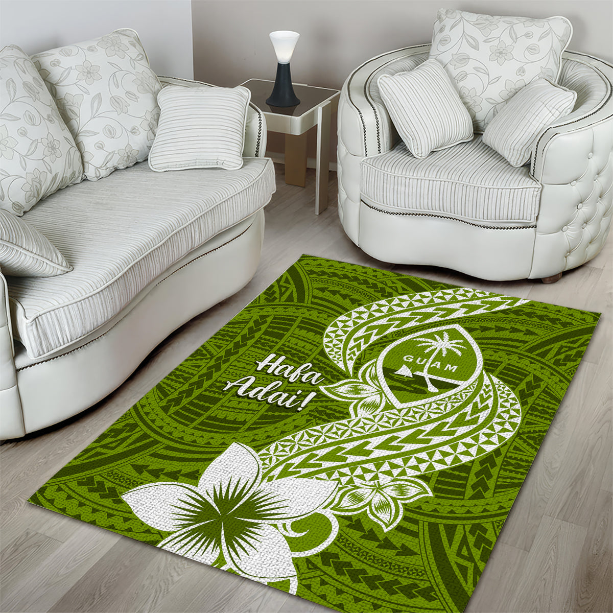 Hafa Adai Guam Area Rug Polynesian Olive Green Blue Pattern LT01 - Polynesian Pride
