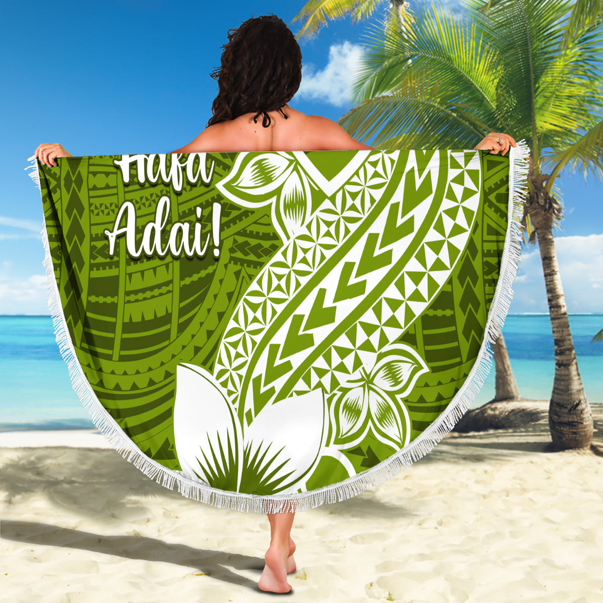 Hafa Adai Guam Beach Blanket Polynesian Olive Green Blue Pattern LT01 - Polynesian Pride