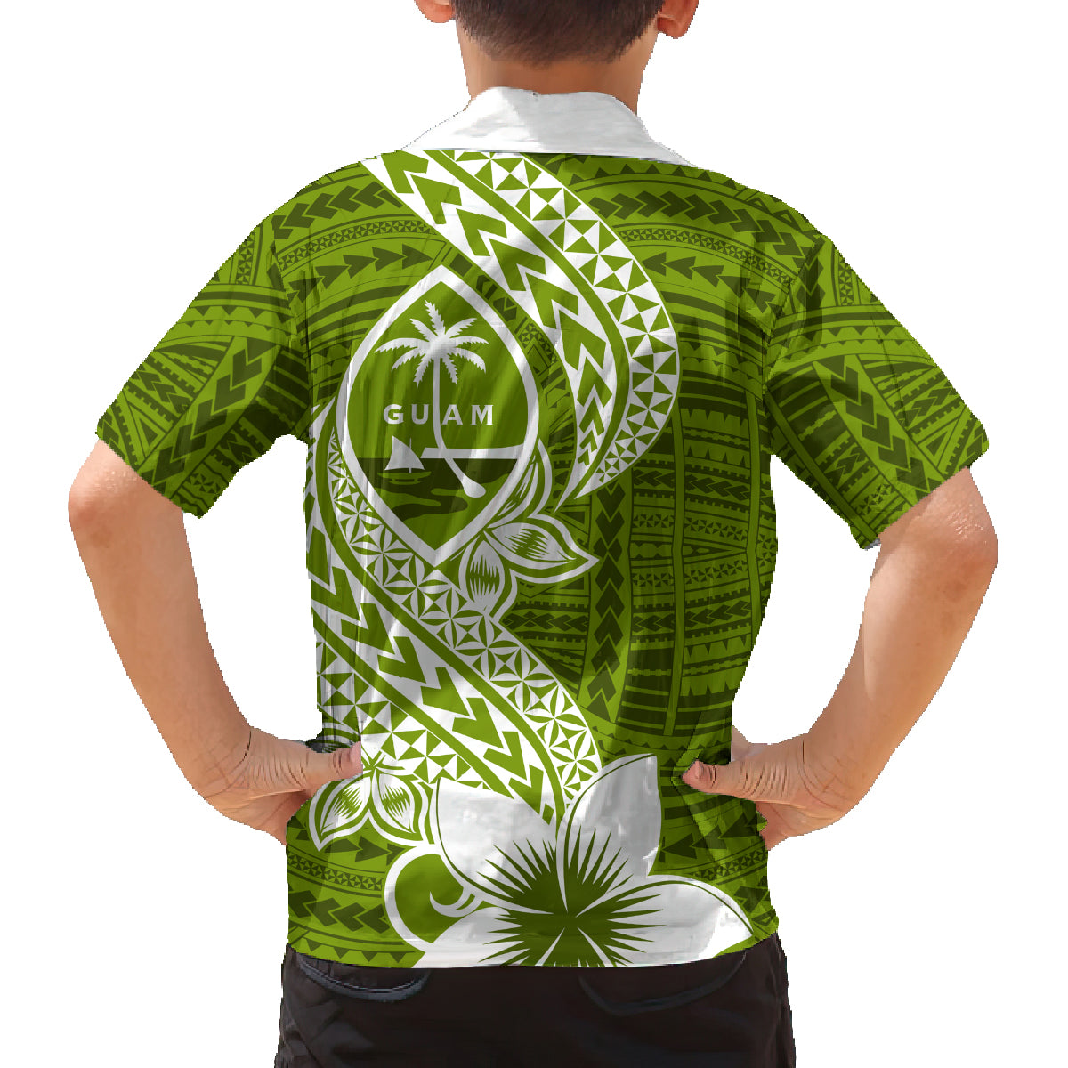 Hafa Adai Guam Family Matching Tank Maxi Dress and Hawaiian Shirt Polynesian Olive Green Blue Pattern LT01 - Polynesian Pride