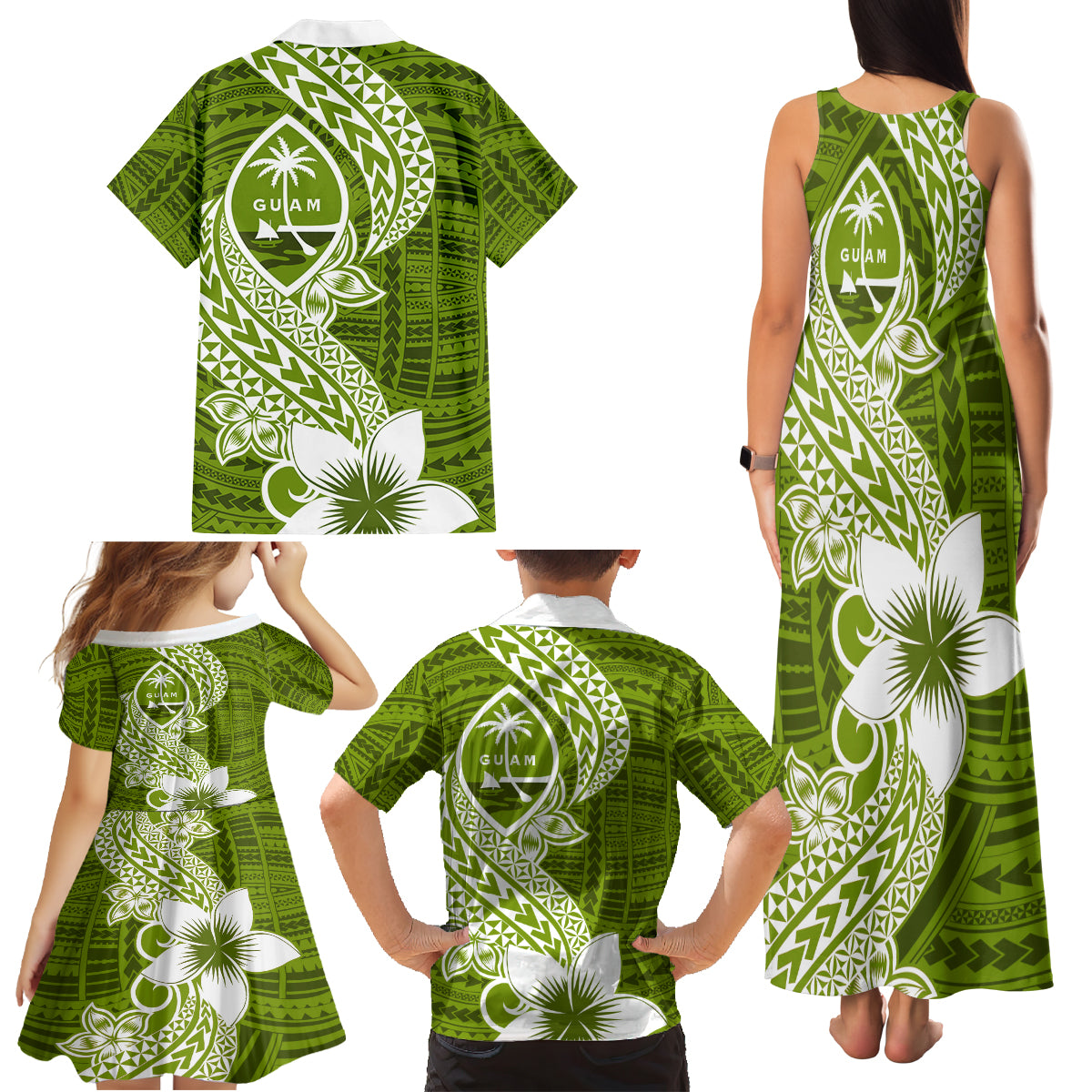 Hafa Adai Guam Family Matching Tank Maxi Dress and Hawaiian Shirt Polynesian Olive Green Blue Pattern LT01 - Polynesian Pride