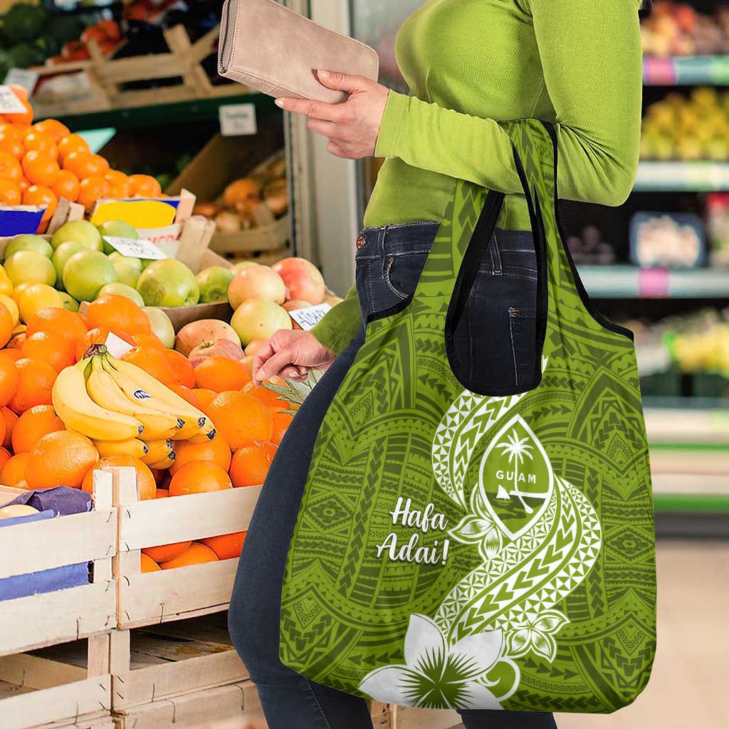 Hafa Adai Guam Grocery Bag Polynesian Olive Green Blue Pattern