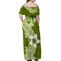 Hafa Adai Guam Off Shoulder Maxi Dress Polynesian Olive Green Blue Pattern LT01 - Polynesian Pride