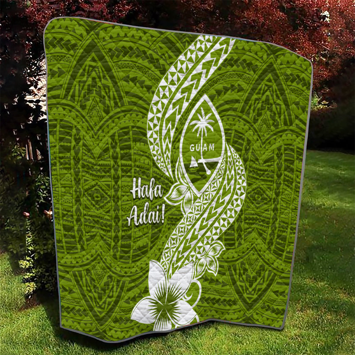Hafa Adai Guam Quilt Polynesian Olive Green Blue Pattern LT01 - Polynesian Pride